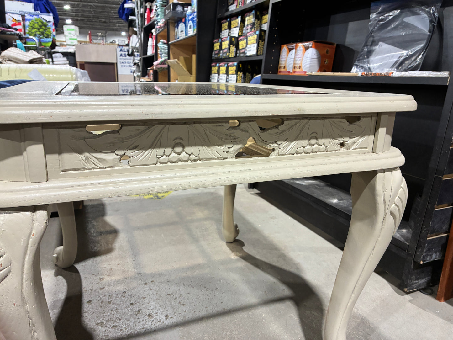 Vintage Cream Glass-Top Coffee Table