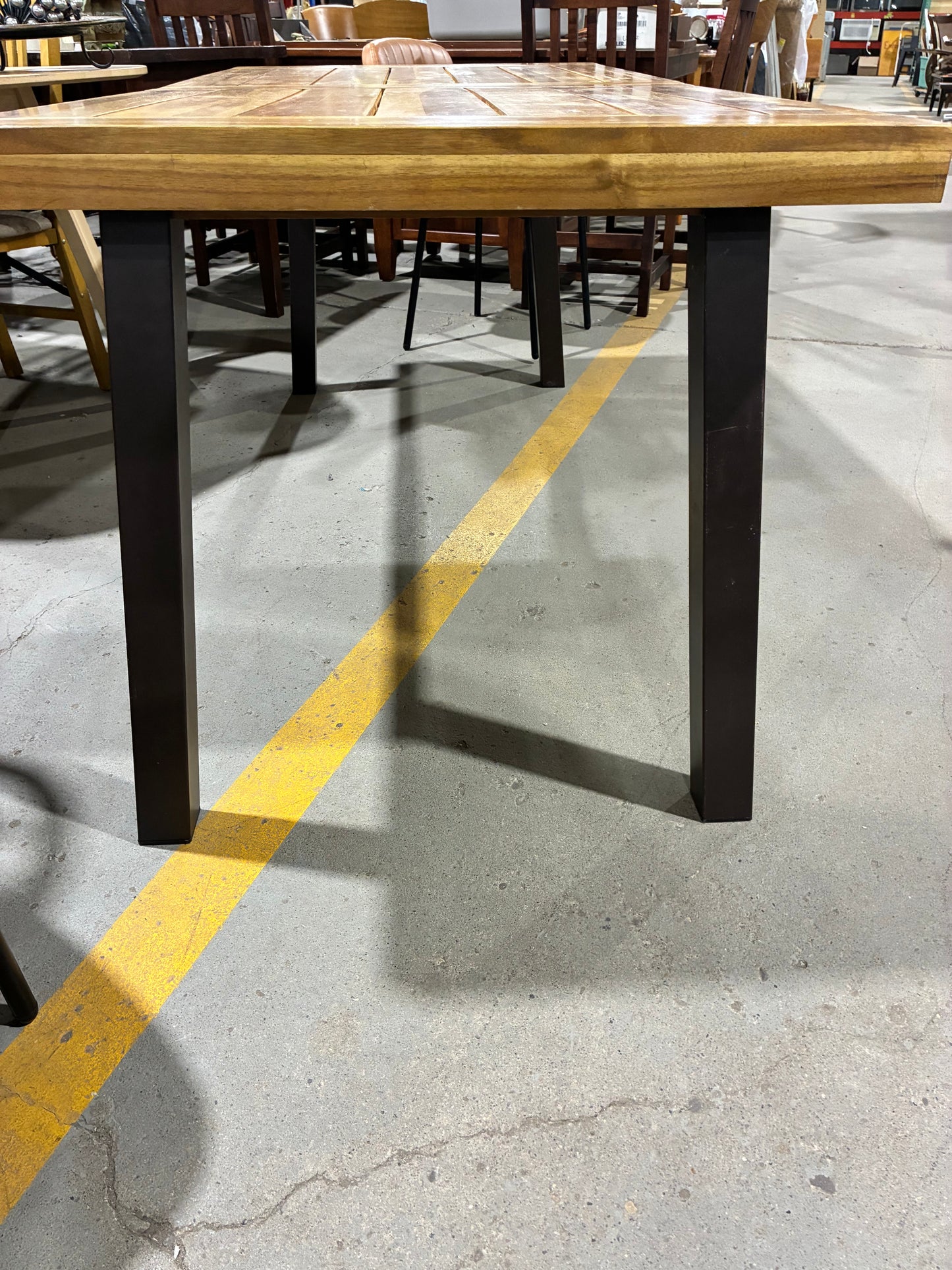 Acacia Wood Dining Table with Black Metal Base
