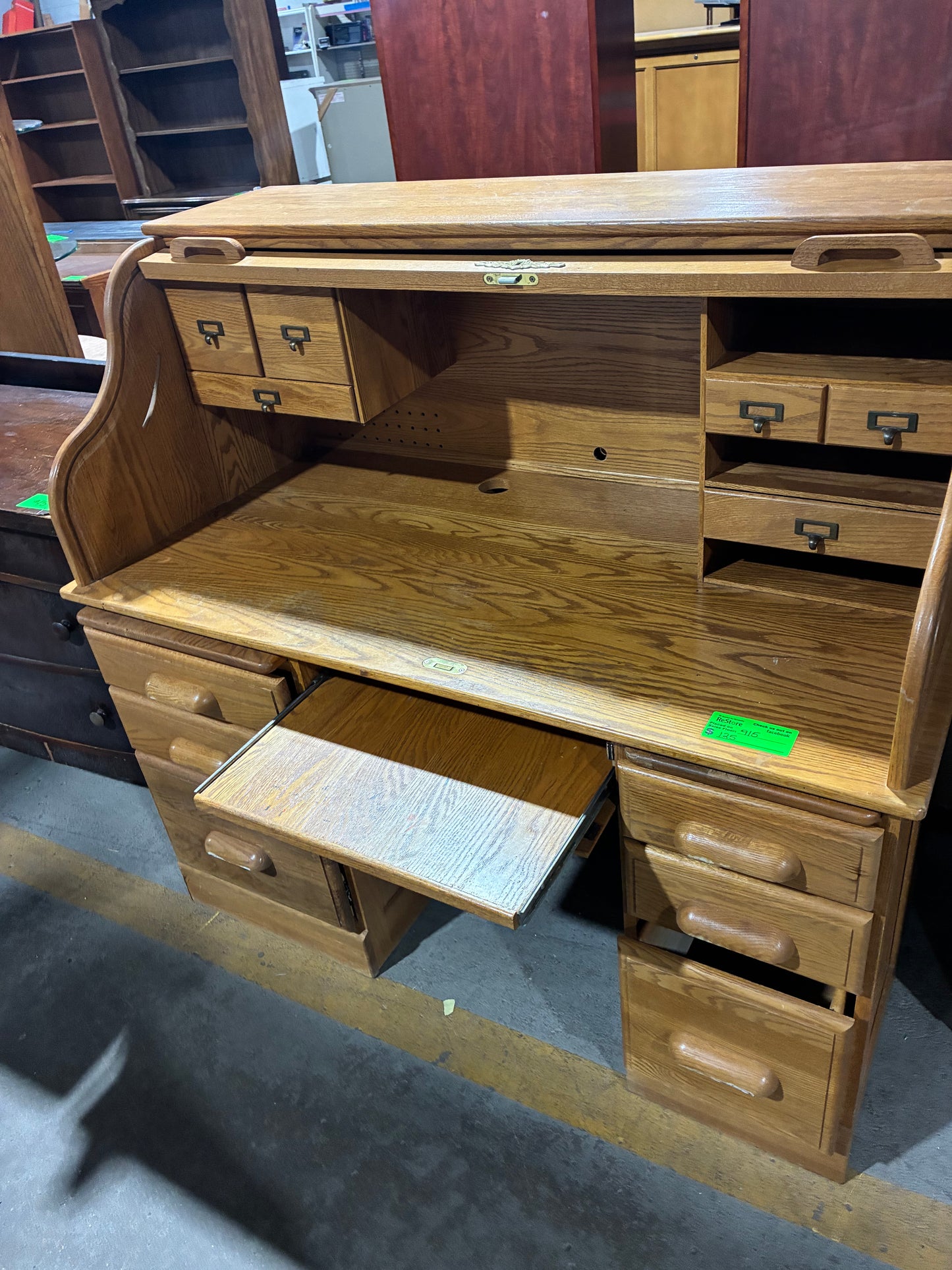 Traditional Oak Roll-Top Secretary Desk