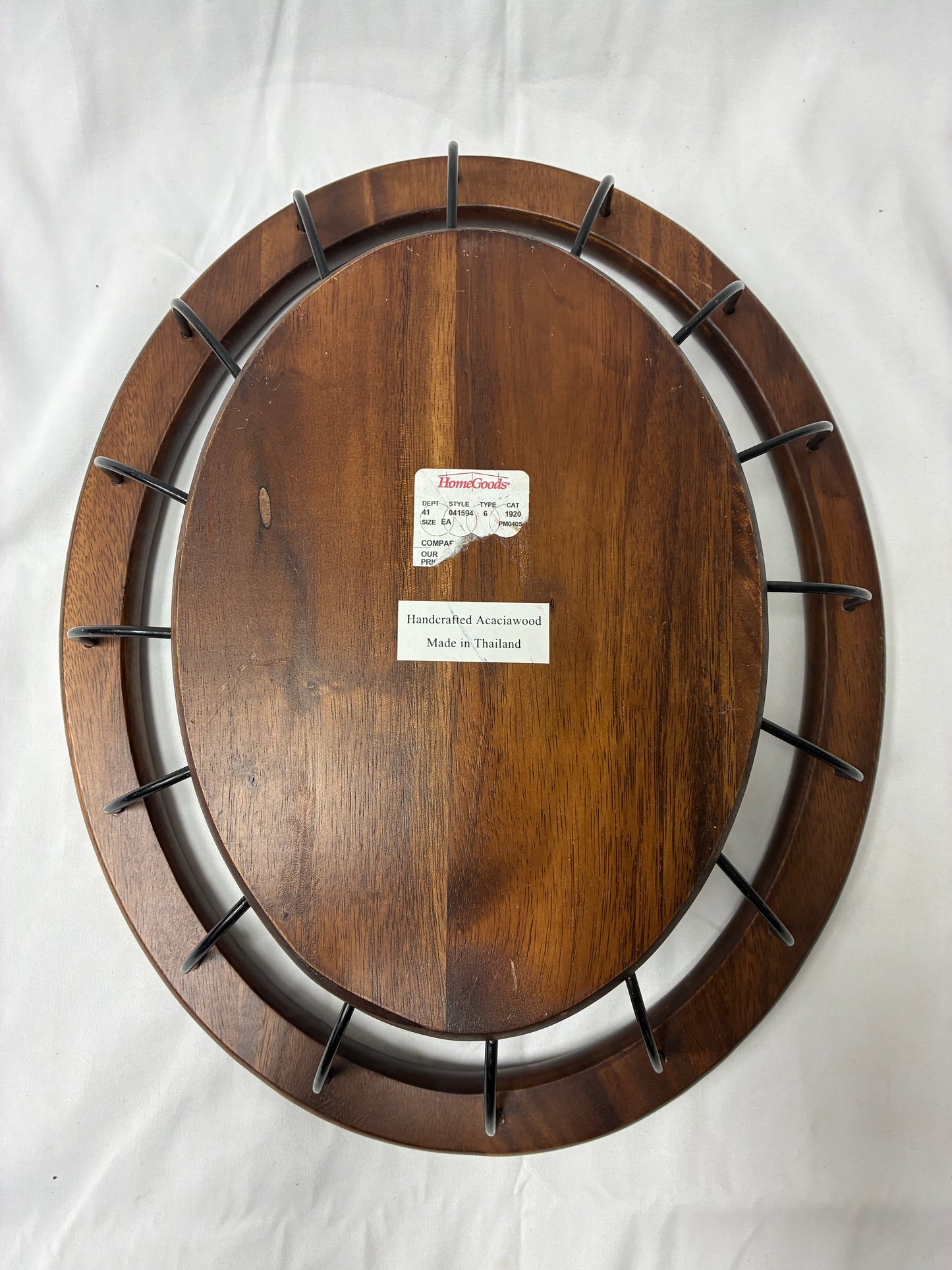 Handcrafted Acacia Wood and Metal Serving Tray