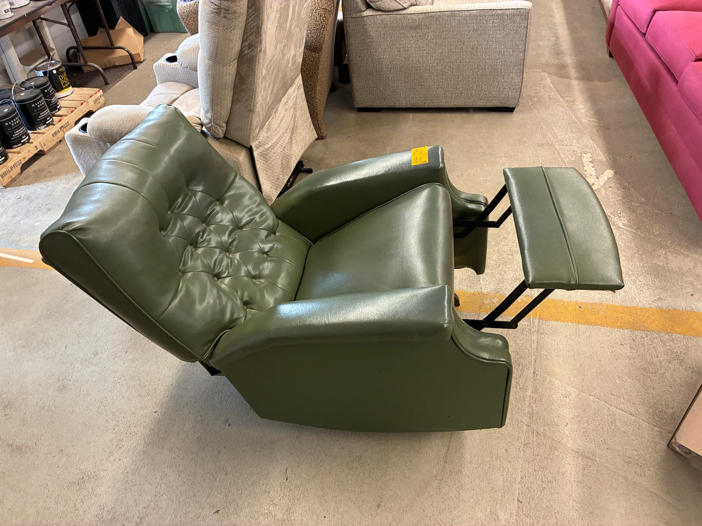 Vintage Green Faux Leather Recliner Chair