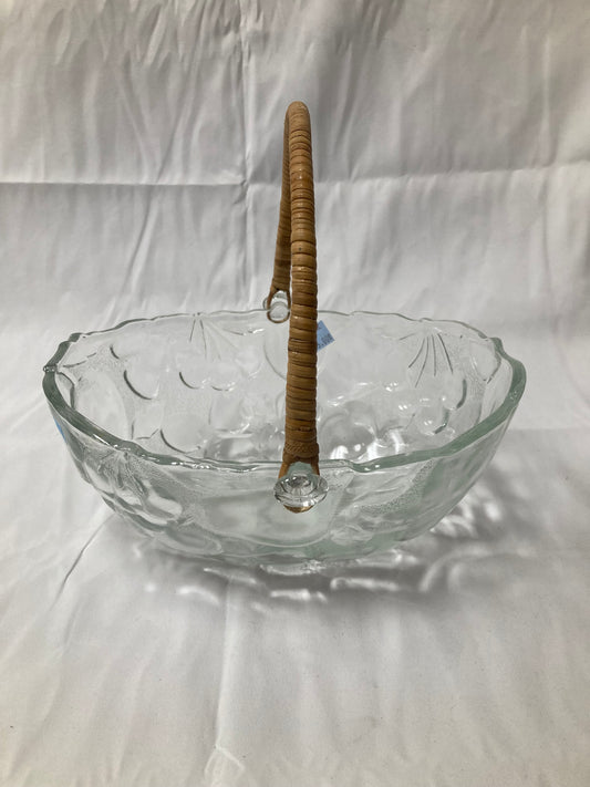 Clear Glass Serving Bowl with Wicker Handle