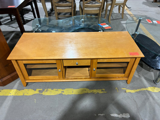 Wood TV Stand with Glass Doors & Storage