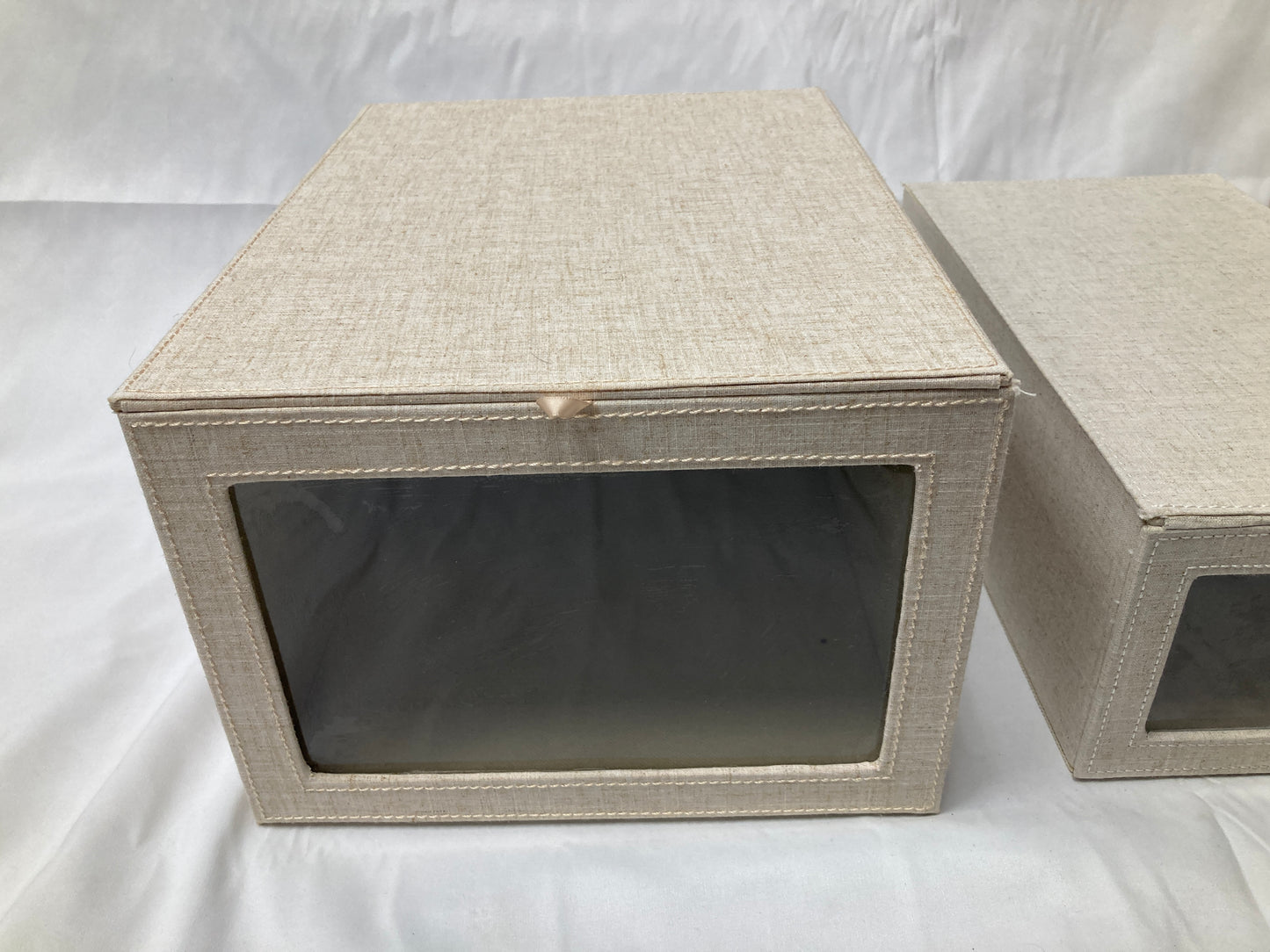 Set of Three Fabric Storage Boxes with Clear Front Panels