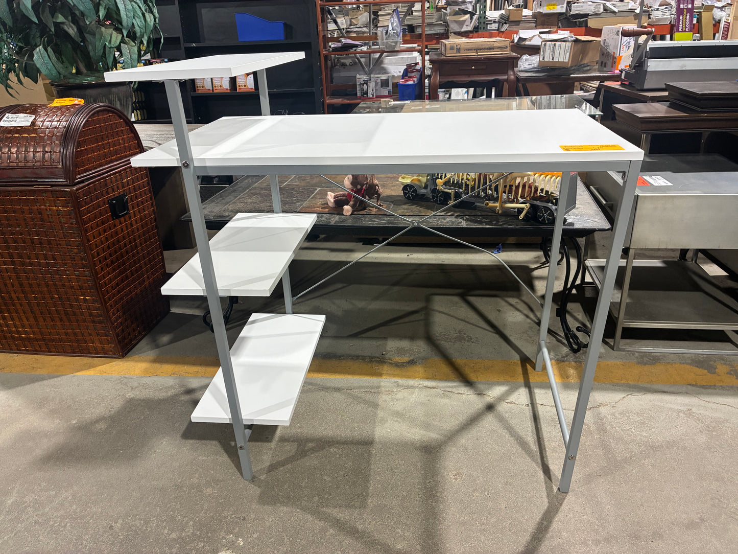 Modern White Computer Desk with Storage Shelves