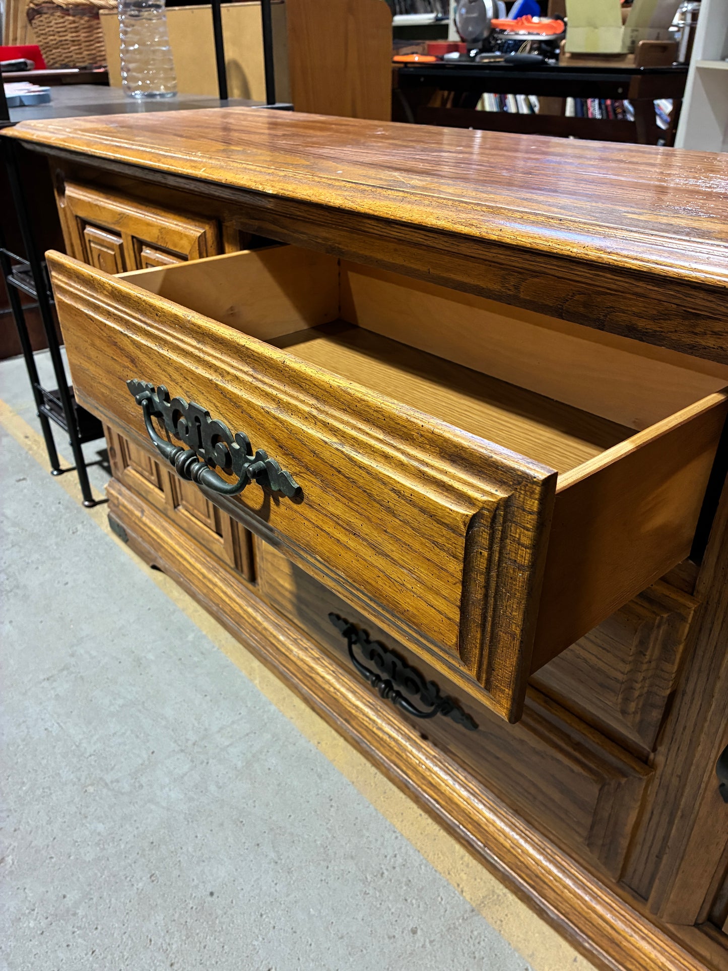 Vintage Wood Sideboard Cabinet with Carved Details