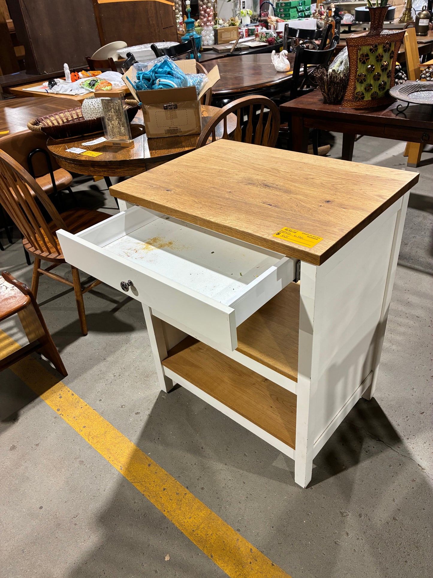 Two-Tone Storage Cabinet with Drawer and Open Shelving