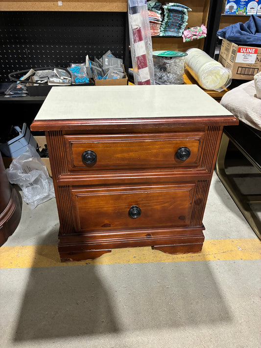 Cherry Wood 2-Drawer Nightstand with Laminate Top
