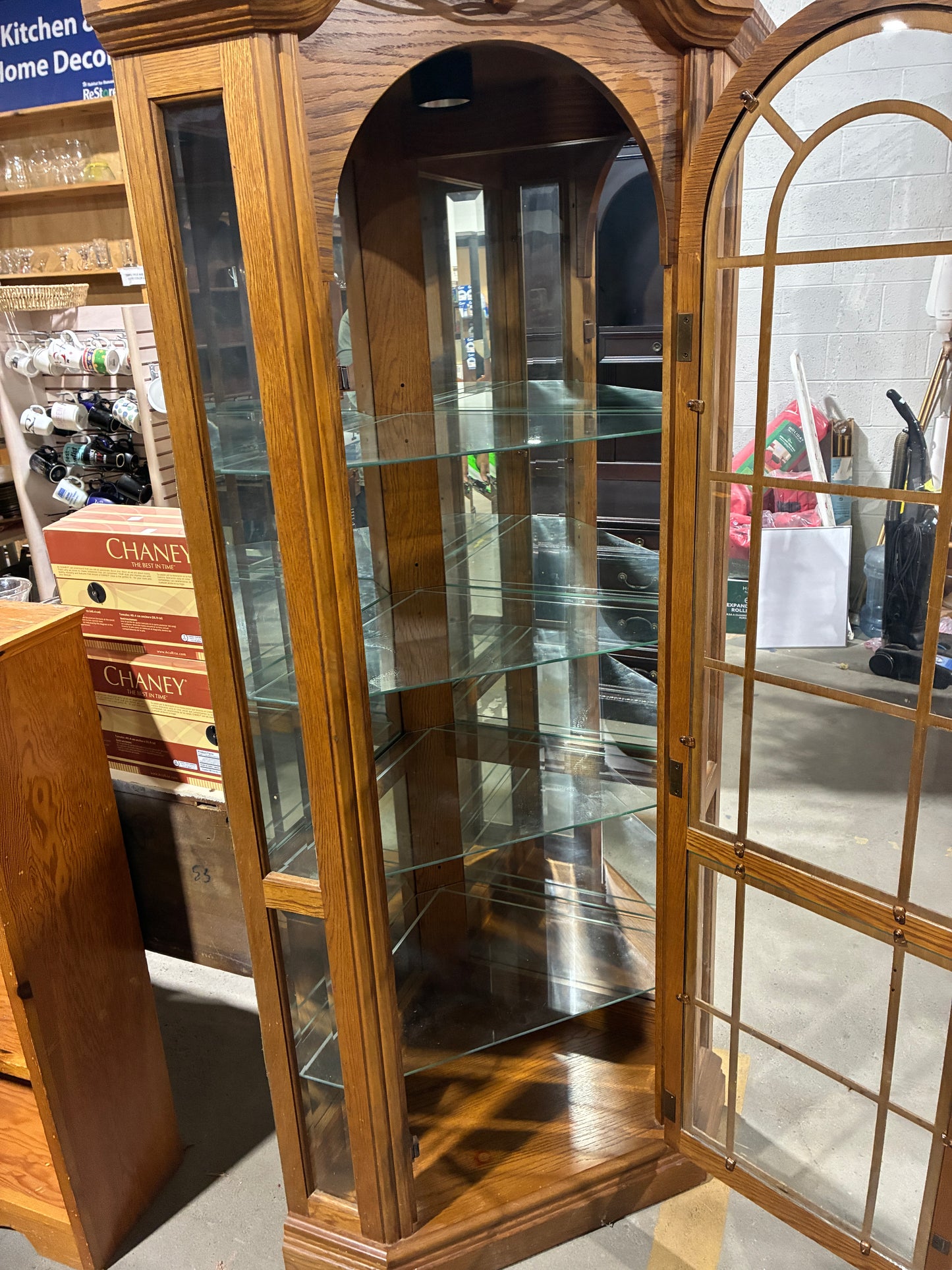 Lighted Oak Curio Display Cabinet