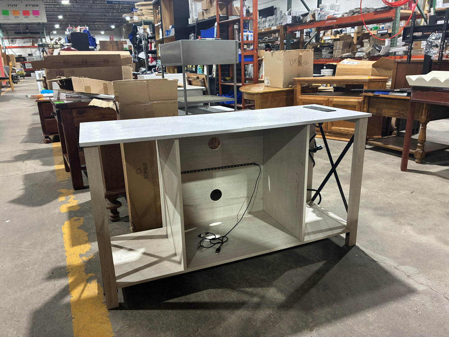 Modern White Console Table with Built-In Power Station