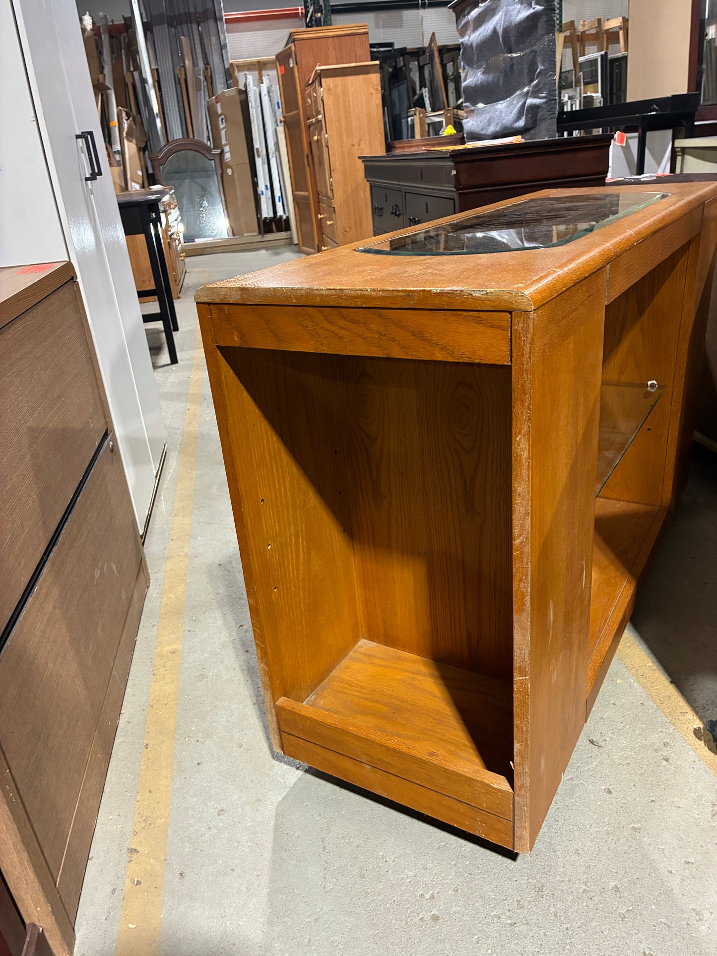 Mid Century Modern Console Cabinet with Glass Top