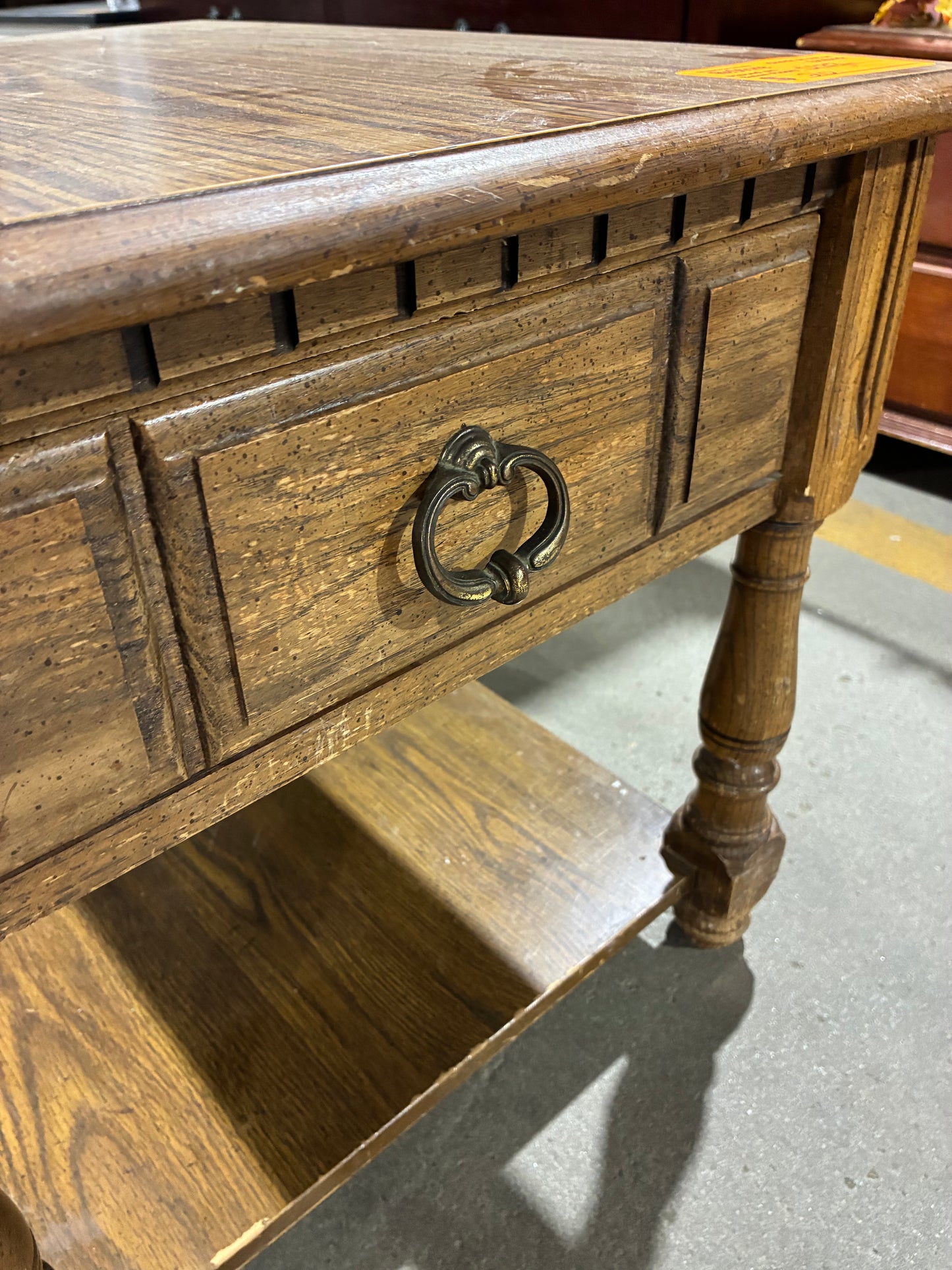 Traditional Oak End Table with Storage Drawer