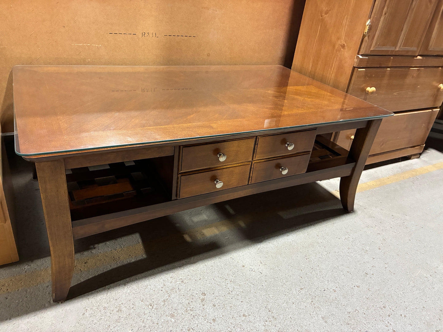 Glass Top Coffee Table with Storage Drawers