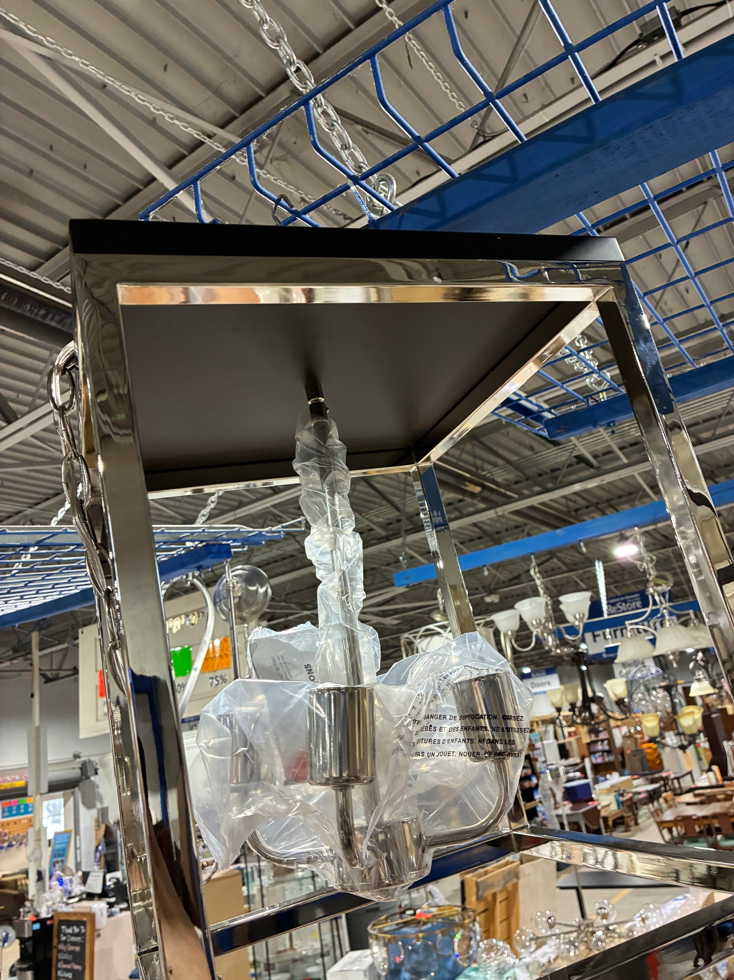 Square Chrome Lantern Pendant Light Fixture