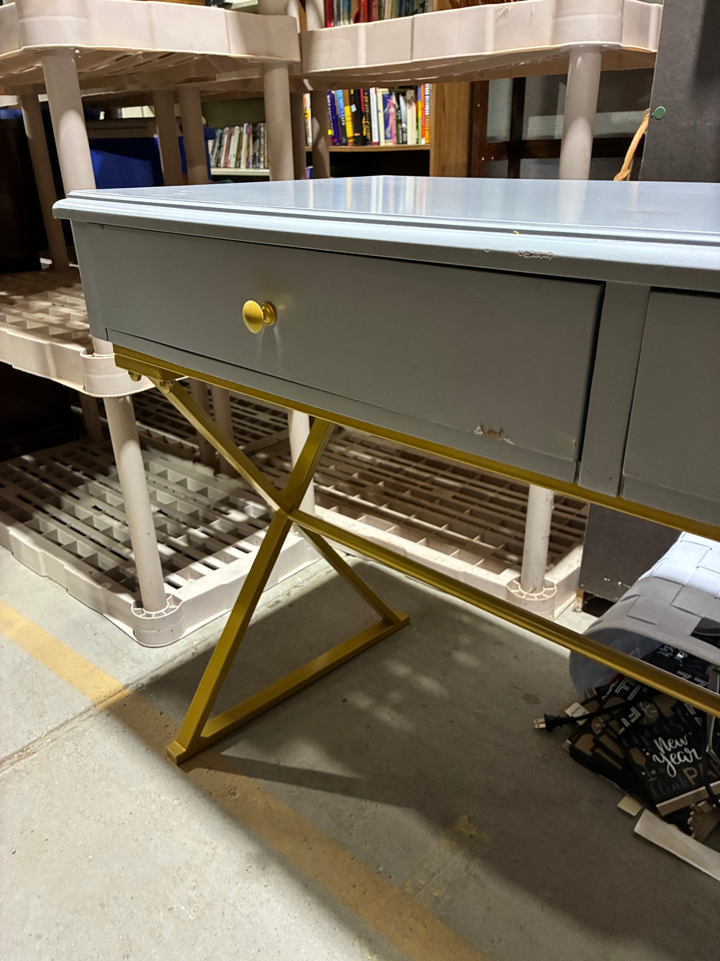 Modern Light Blue Console Table with Gold Legs