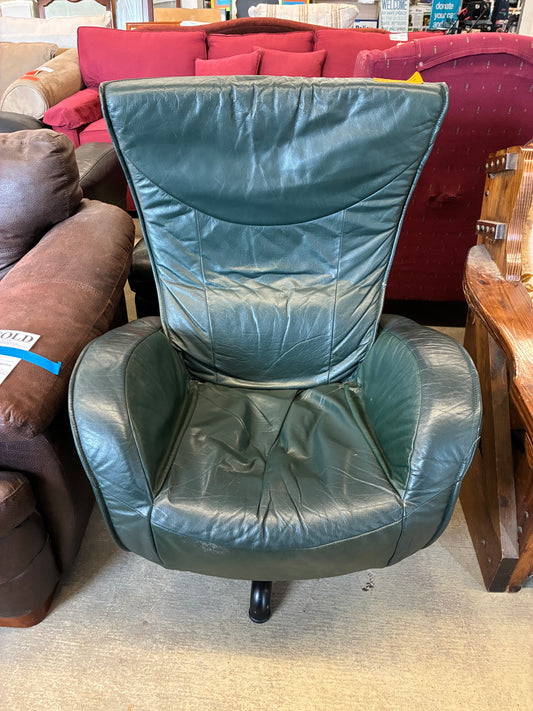 High-Back Green Leather Lounge Chair