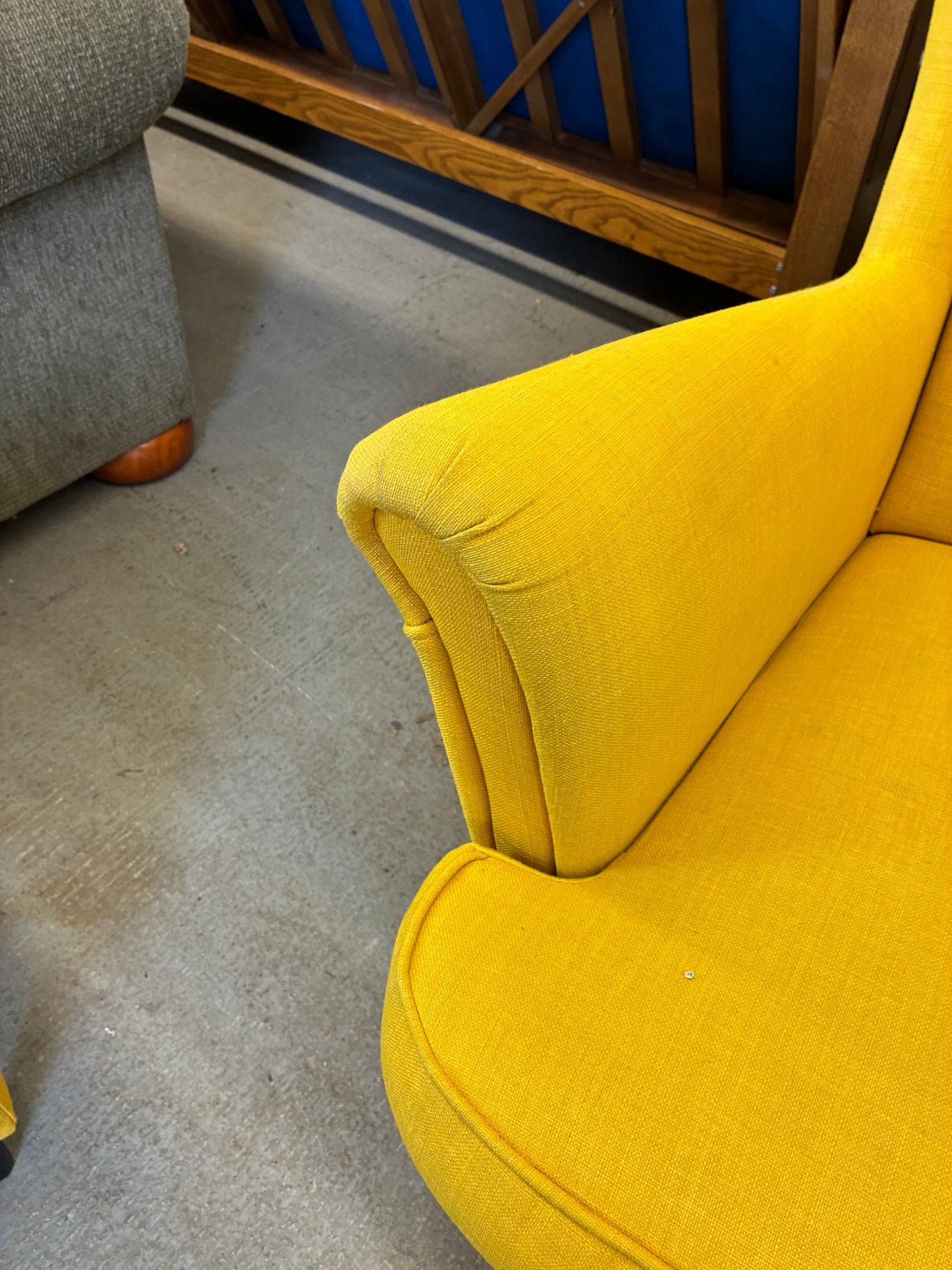 Bright Yellow Wingback Accent Chair with Ottoman