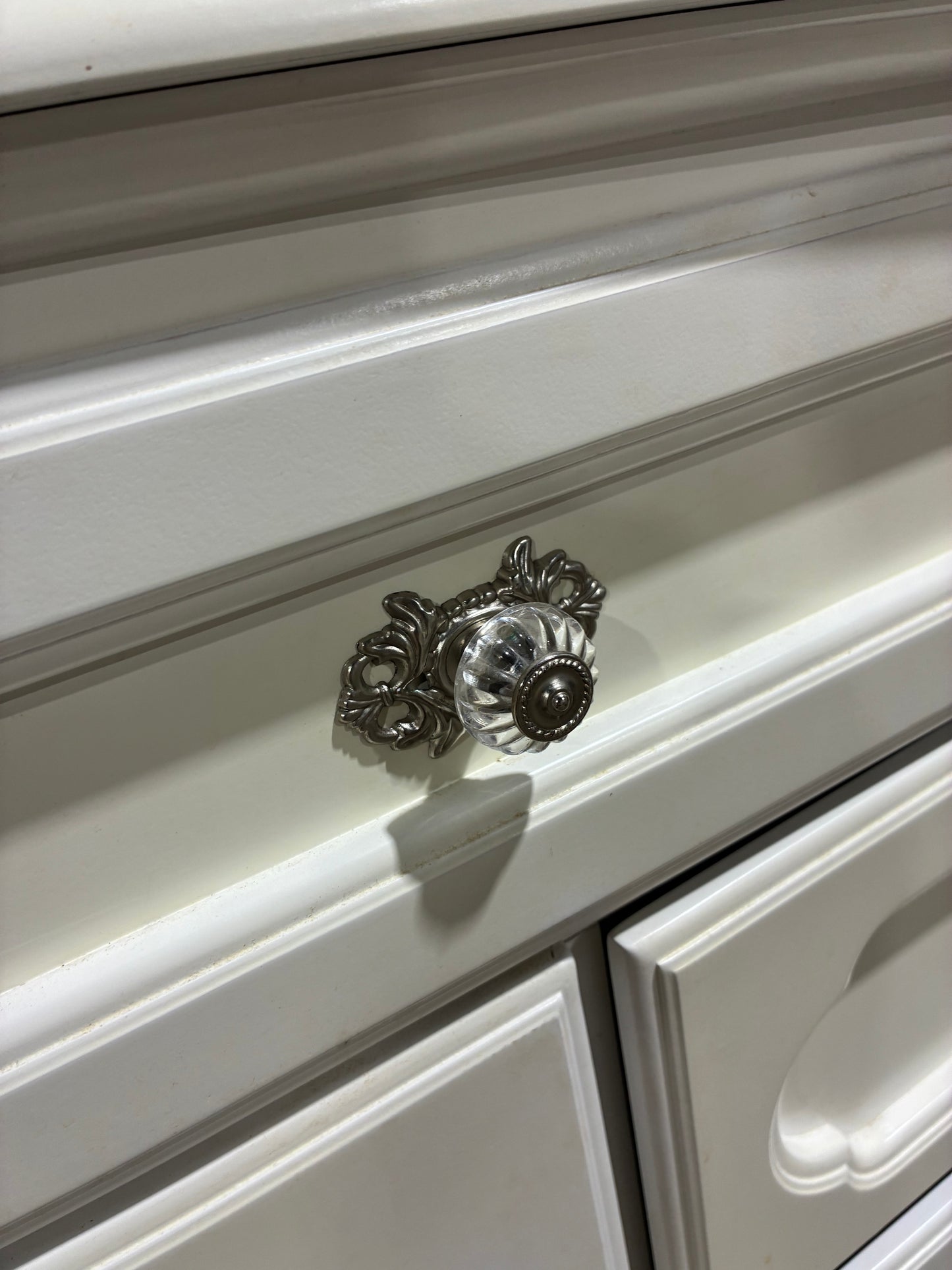 White Vintage Double Dresser with Matching Mirror