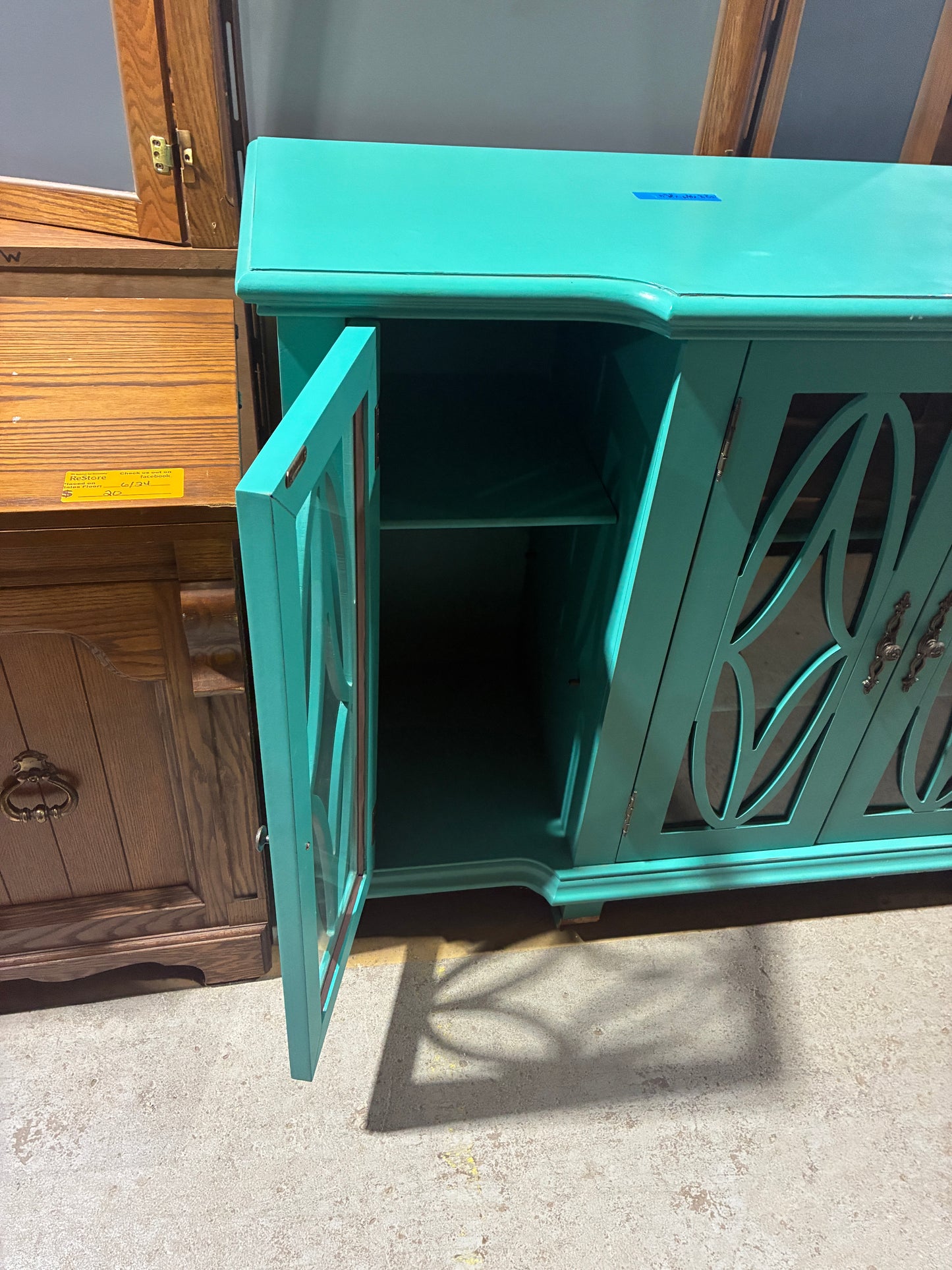 Turquoise Glass Door Buffet Cabinet
