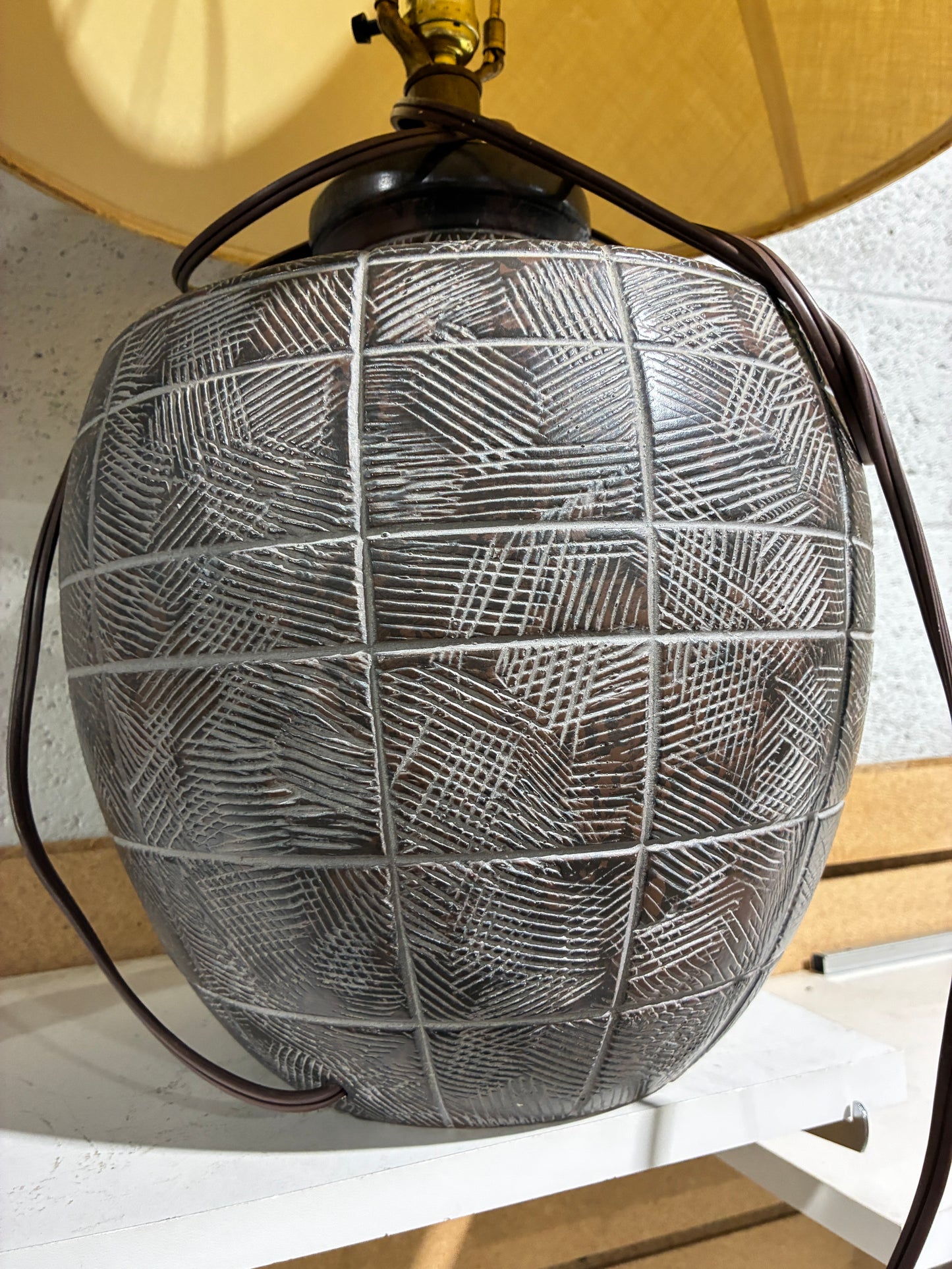 Textured Ceramic Table Lamp with Fabric Shade