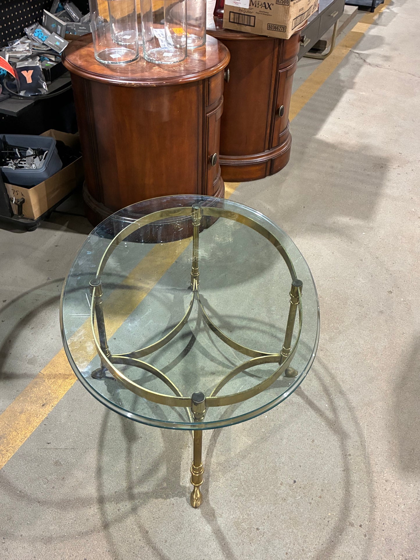 Round Glass Coffee Table with Brass-Finish Metal Base