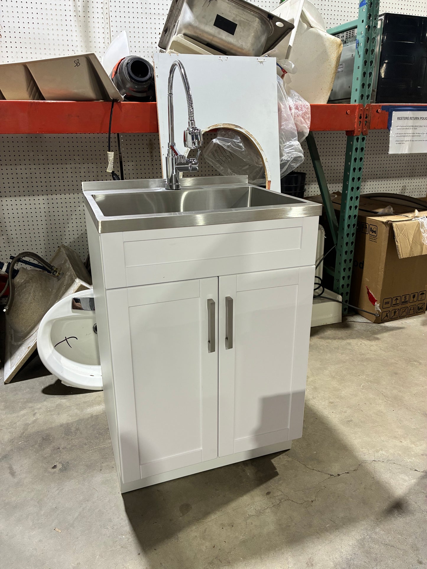 SimpliHome Hennessy 24" Laundry Cabinet with Stainless Steel Sink
