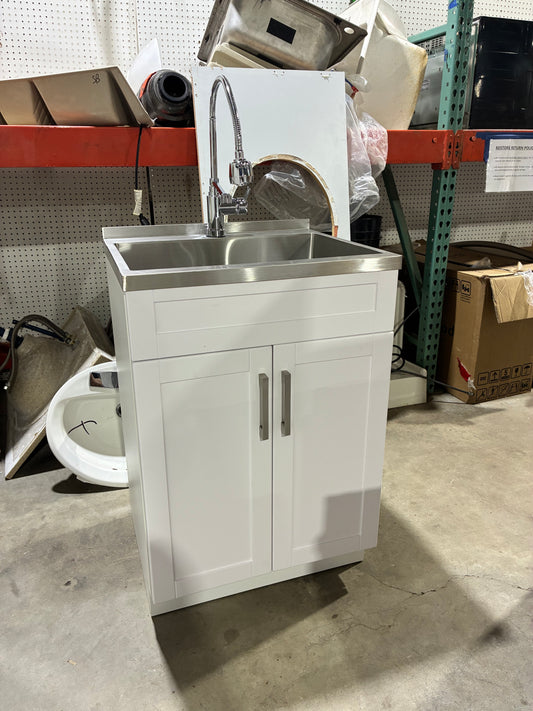 SimpliHome Hennessy 24" Laundry Cabinet with Stainless Steel Sink
