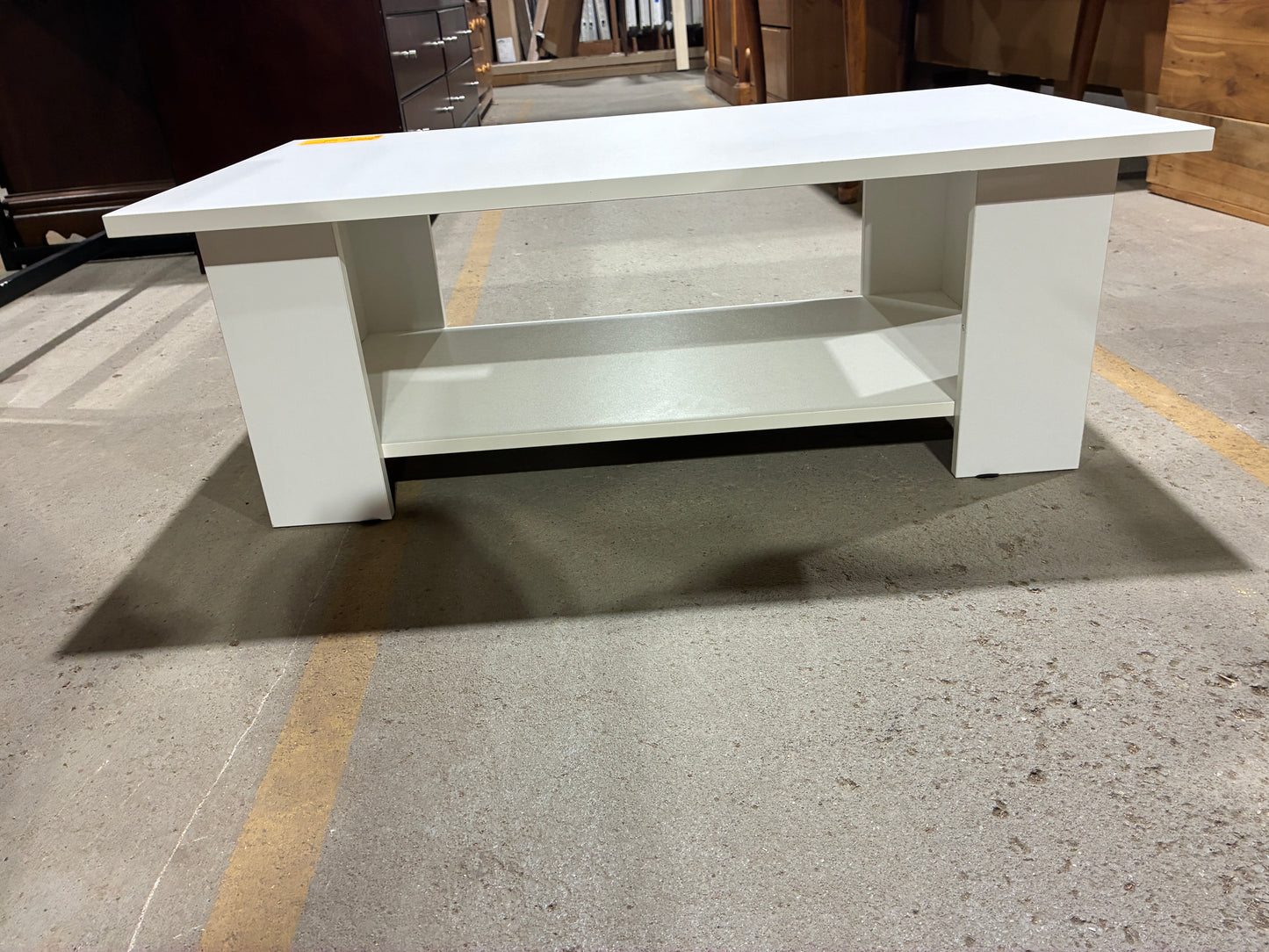 Modern White Coffee Table with Open Storage Shelf