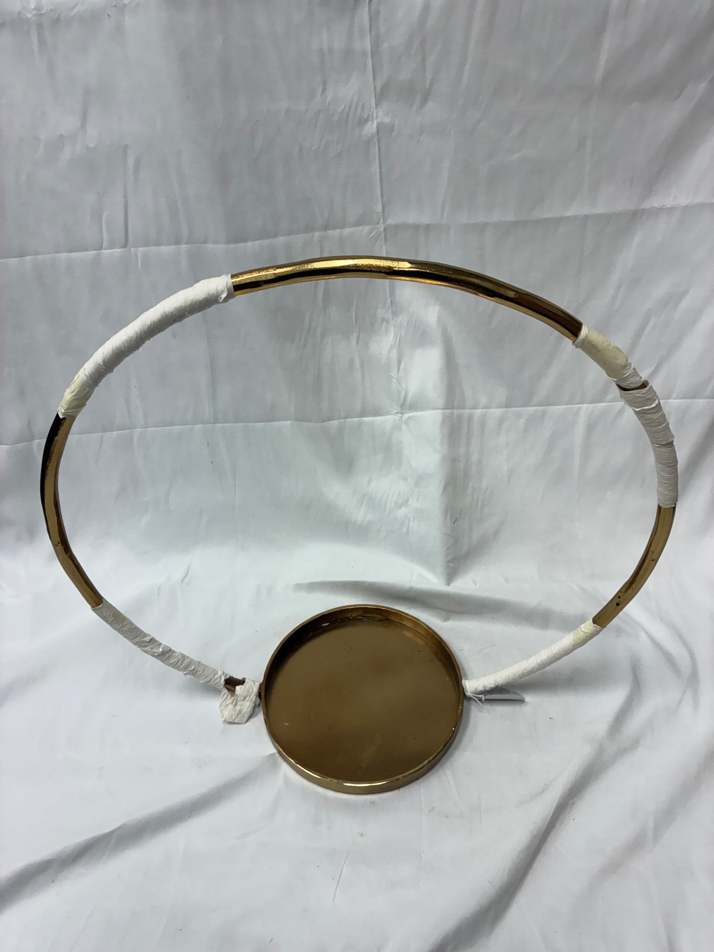 Arhaus Circle Hurricane Large Gold Metal Candle Holder with Tray Base