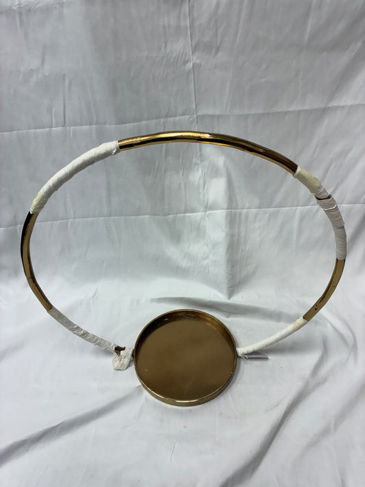 Arhaus Circle Hurricane Large Gold Metal Candle Holder with Tray Base