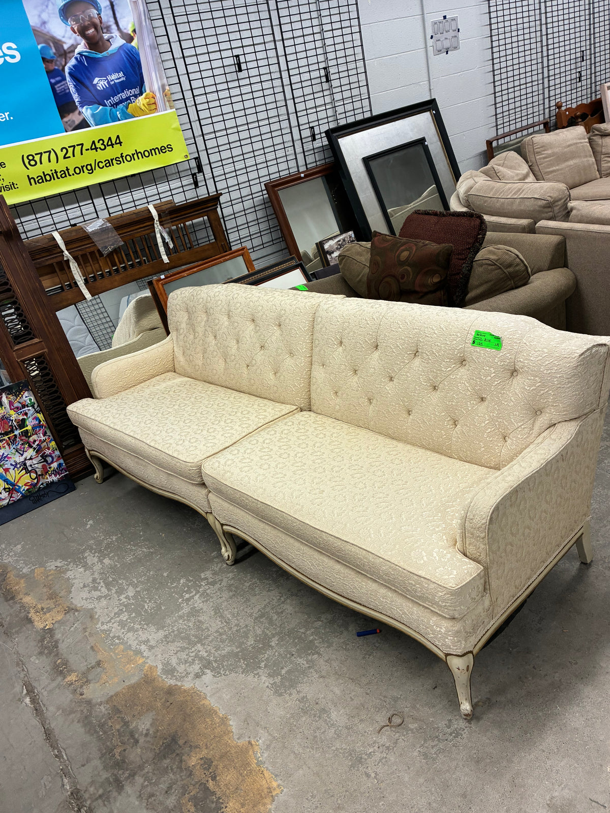 Vintage Cream Tufted Sectional Sofa
