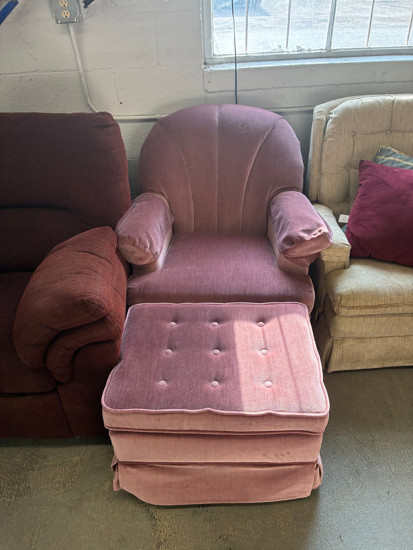 Blush Pink Accent Chair with Ottoman