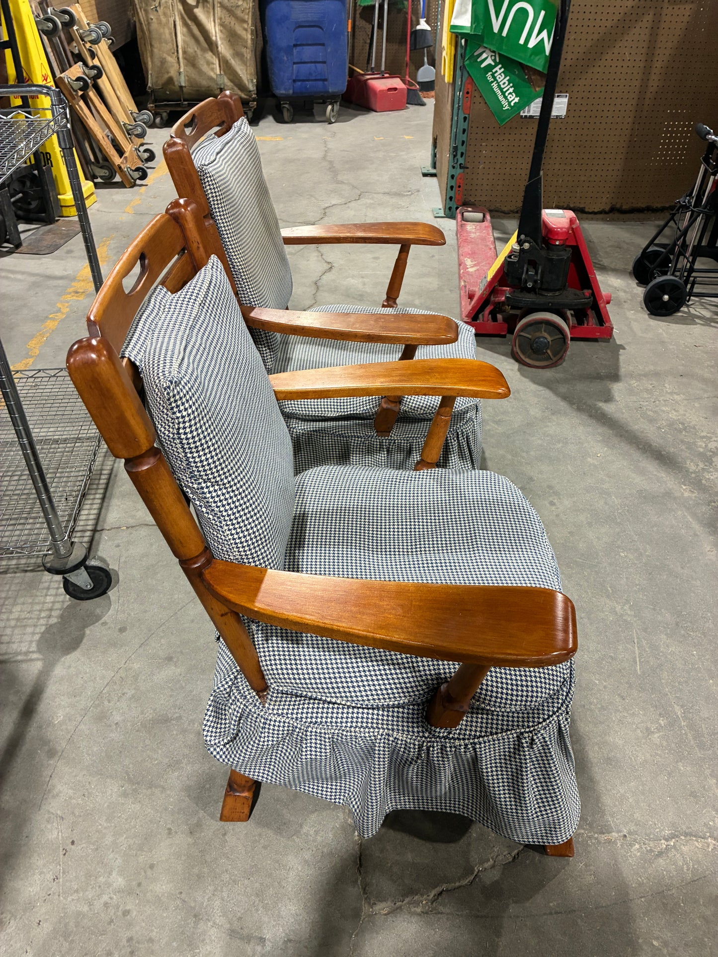Vintage Wooden Armchairs with Cushions