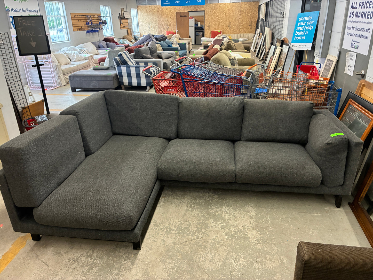 Dark Gray L-Shaped Sectional Sofa