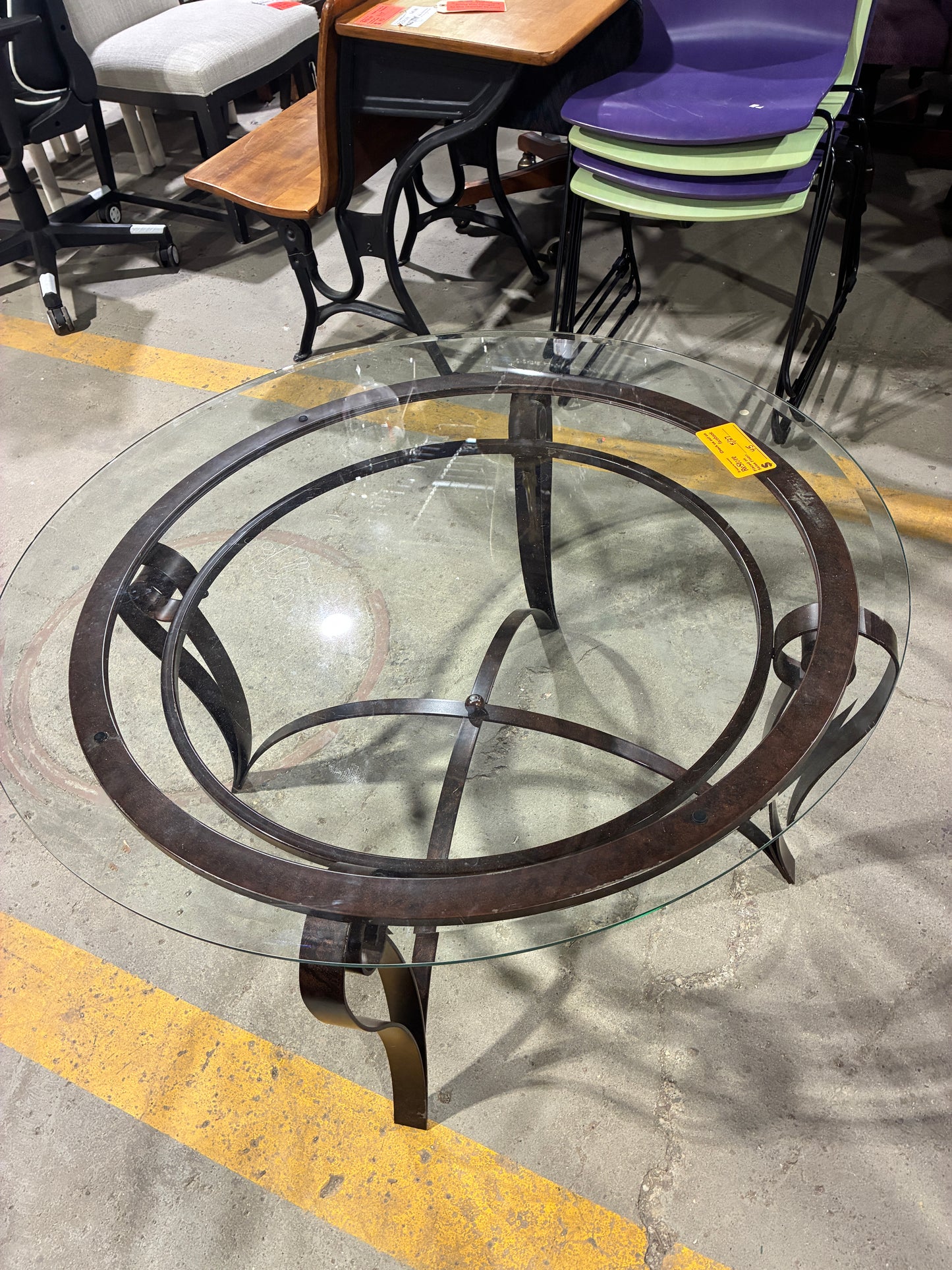 Round Glass Coffee Table with Metal Base