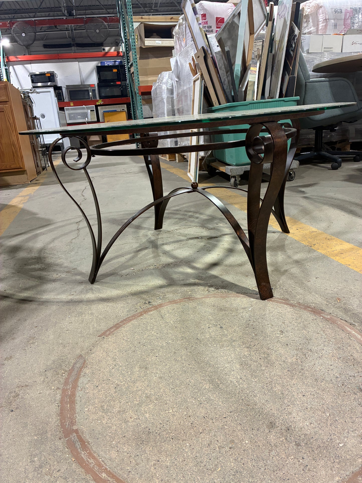 Round Glass Coffee Table with Metal Base