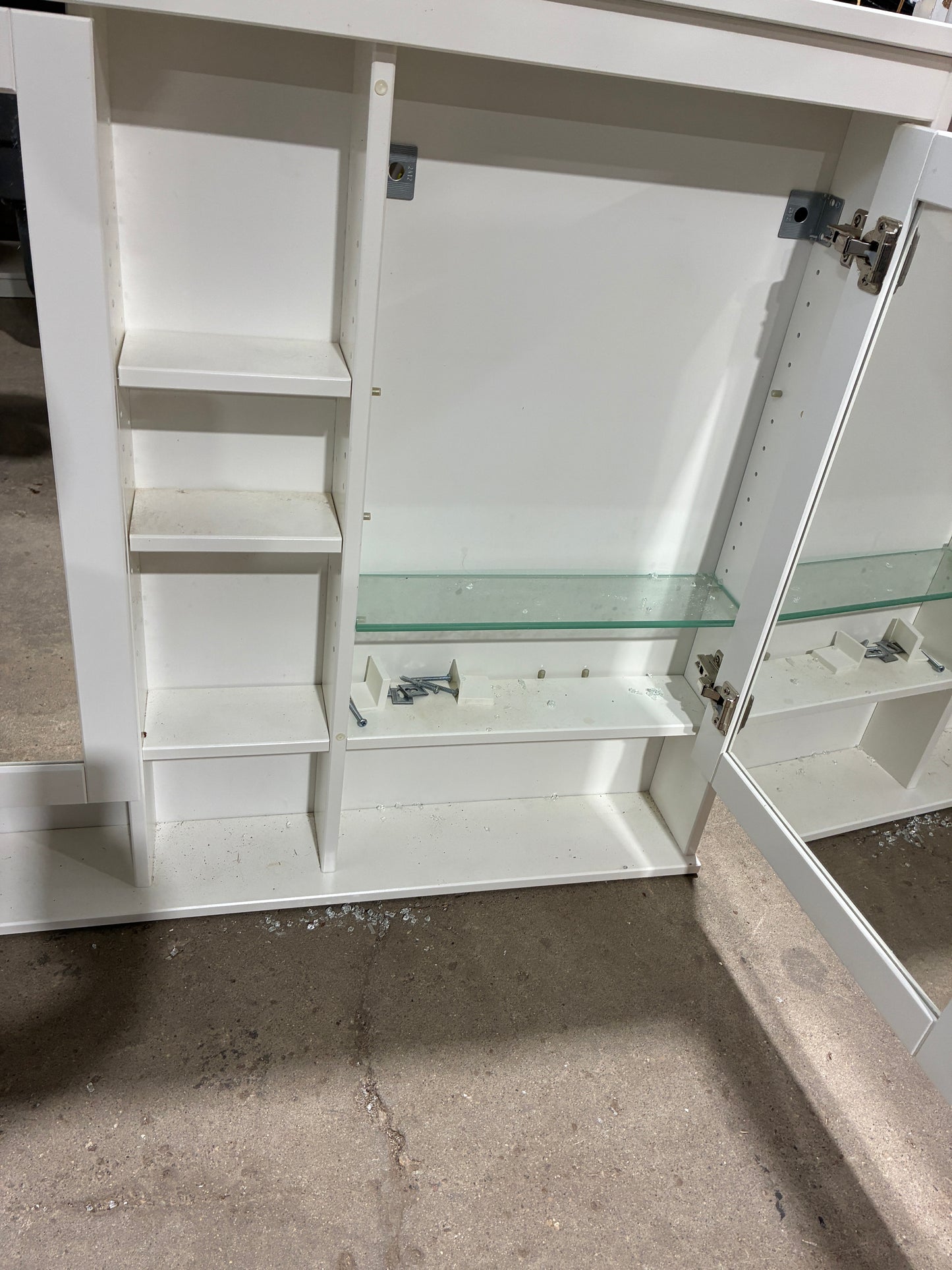 White Mirrored Wall Cabinet with Glass Shelving