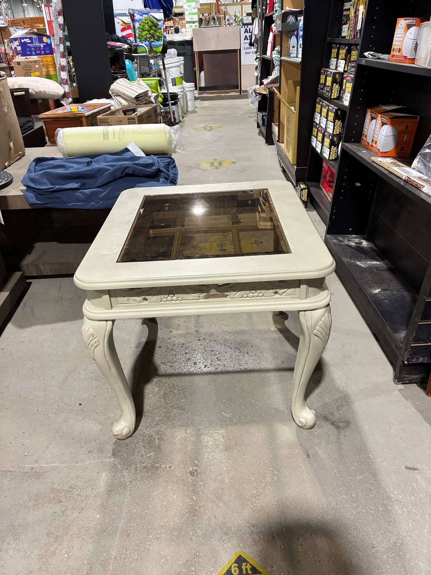 Vintage Cream Glass-Top Coffee Table