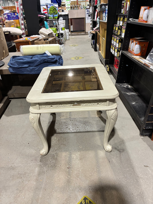 Vintage Cream Glass-Top Coffee Table