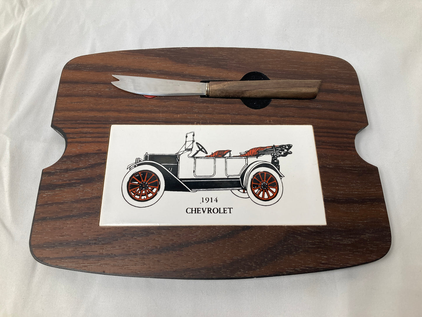 Vintage 1914 Chevrolet Cheese Board with Knife