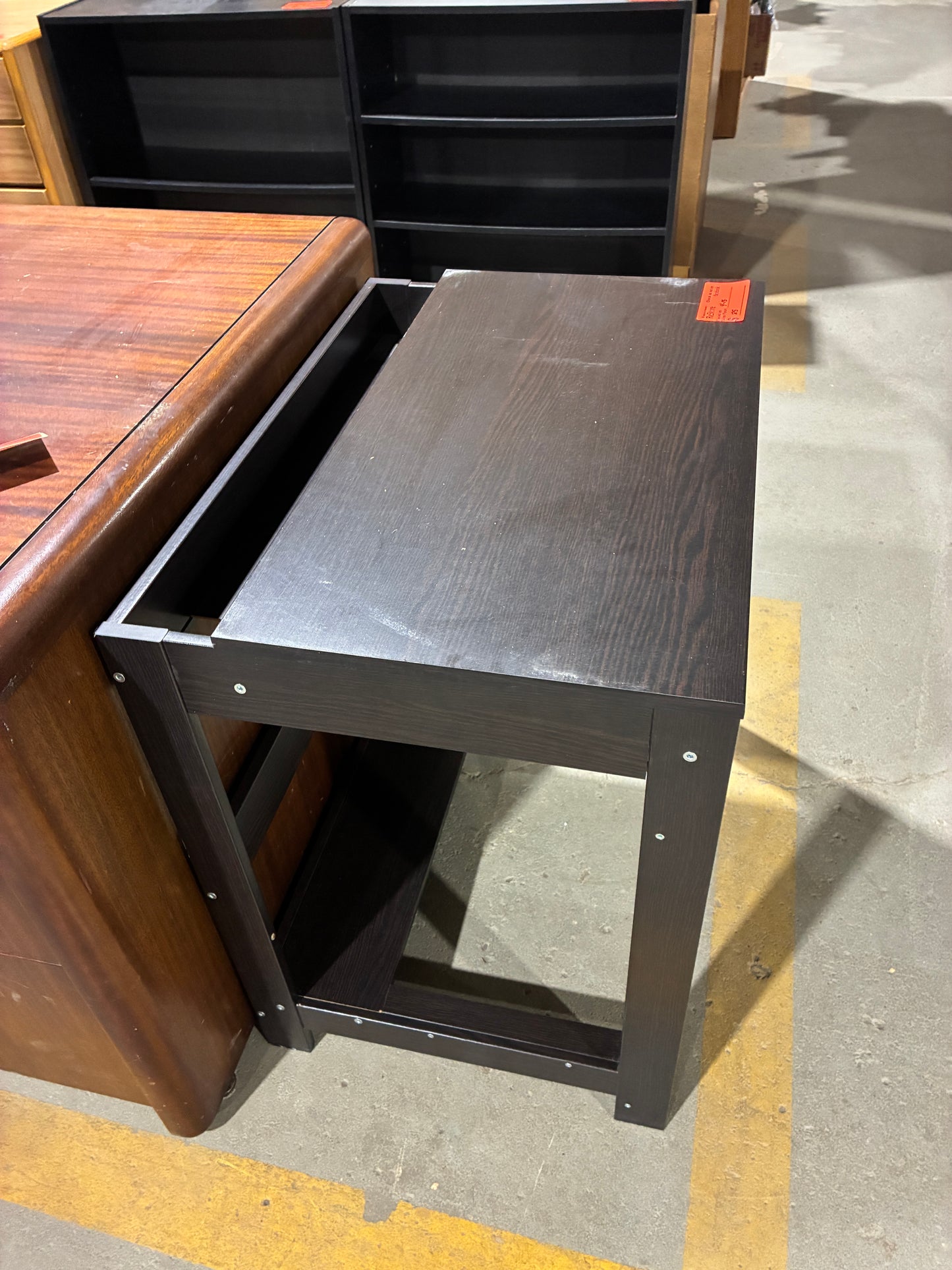 Dark Wood Side Table with Sliding Top Storage