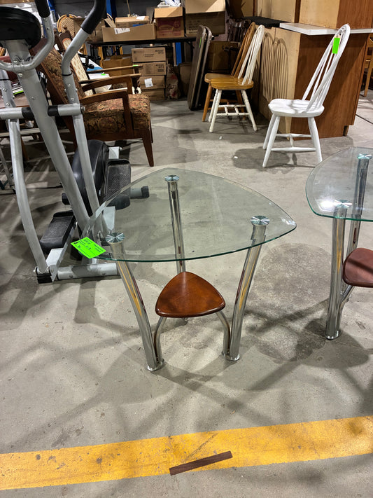 Modern Triangular Glass Top Side Tables with Chrome Legs