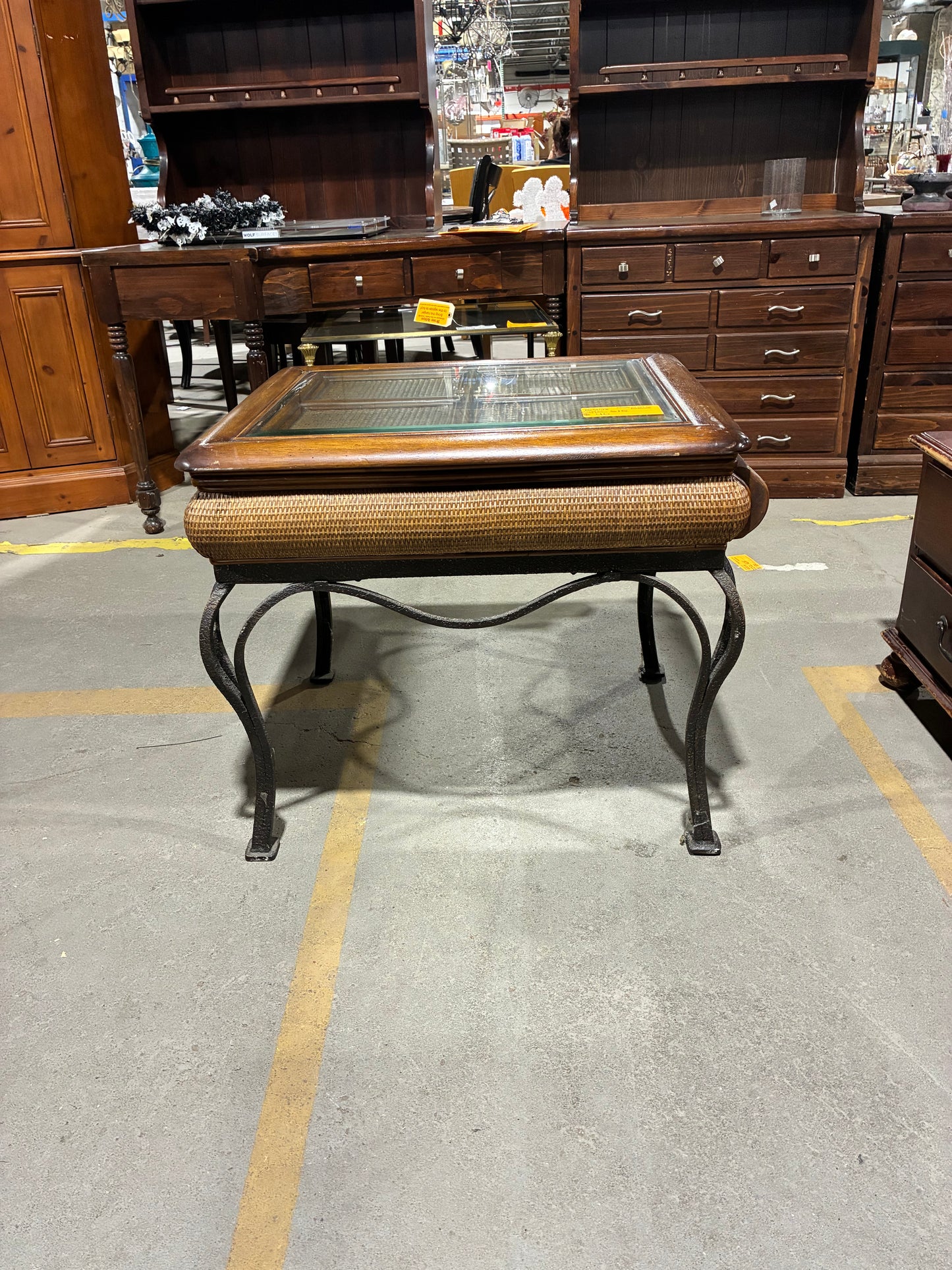 Tropical Rattan & Glass Top Accent Table with Storage Drawer #1