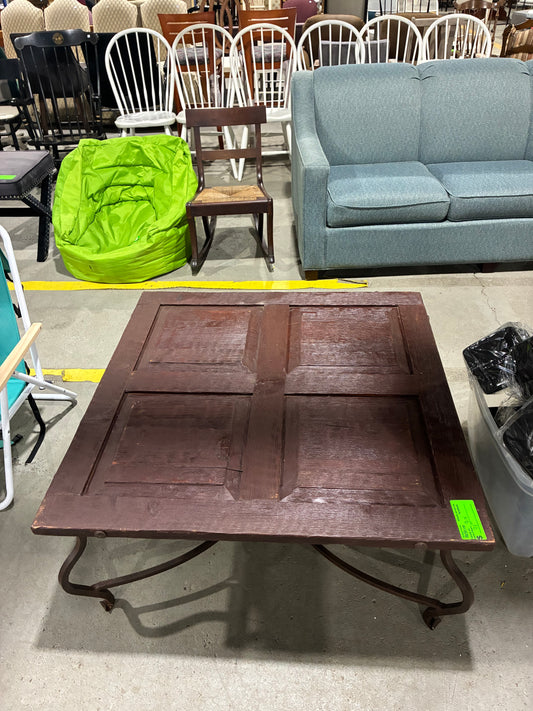 Rustic Wood and Wrought Iron Square Coffee Table