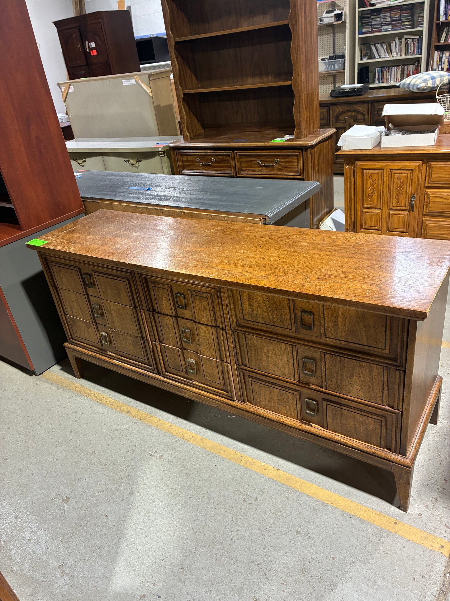 Vintage Wood Nine-Drawer Dresser