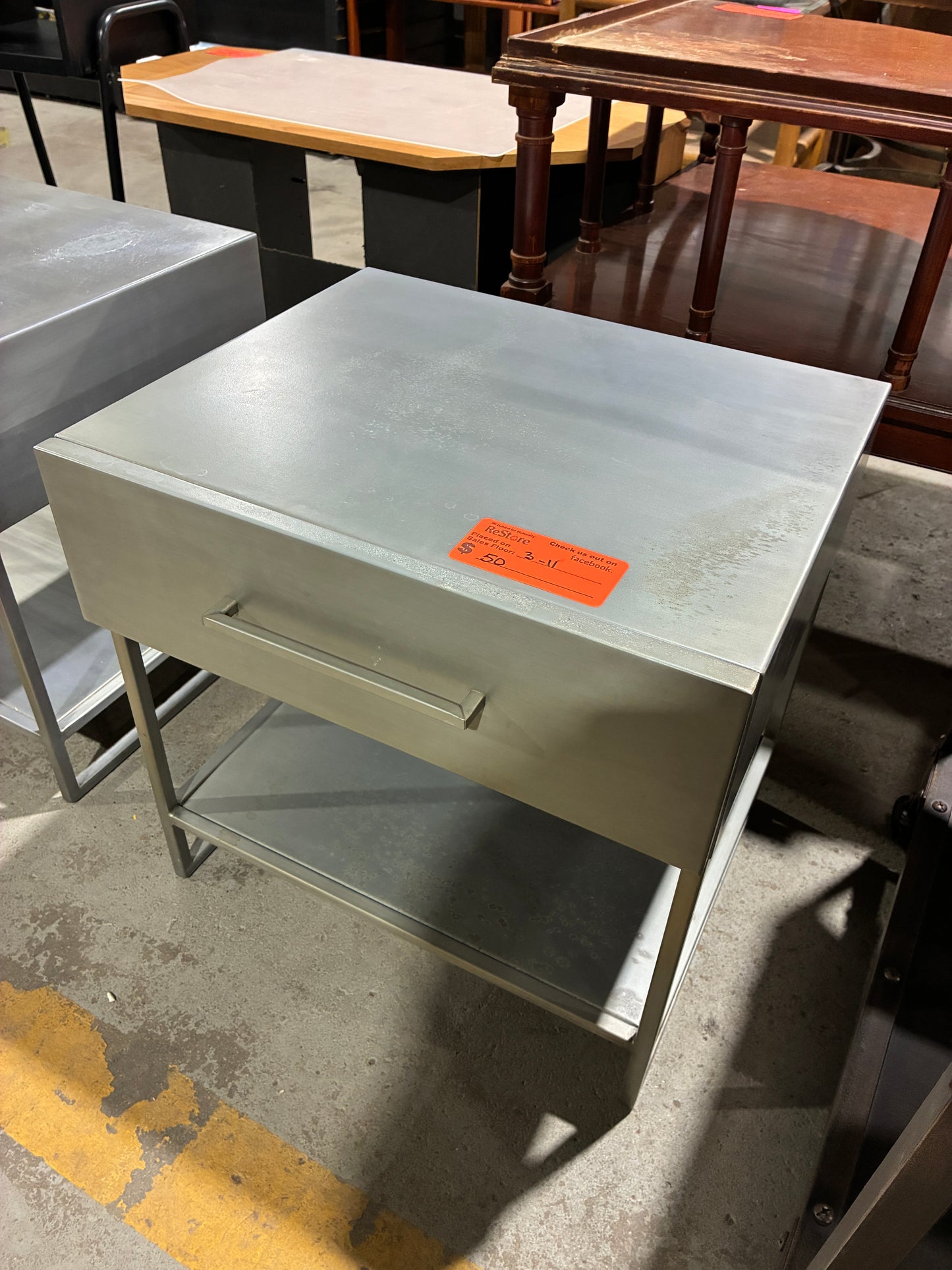 Modern Gray Nightstands with Drawer and Lower Shelf