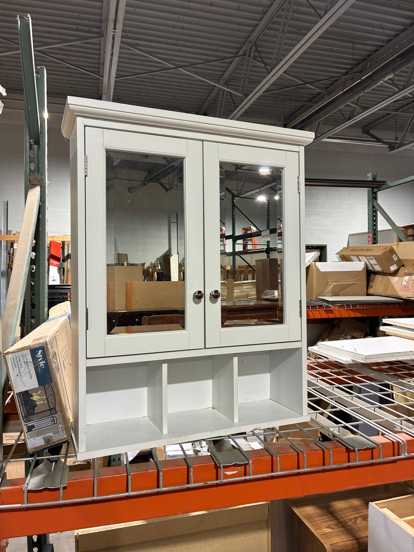 White Wall-Mounted Storage Cabinet with Glass Doors