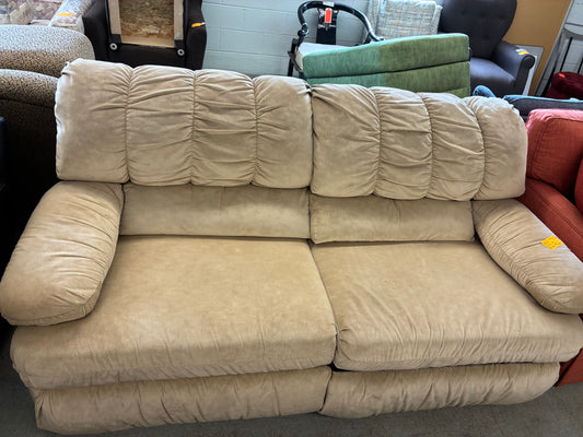 Beige Reclining Sofa with Pillow-Top Arms