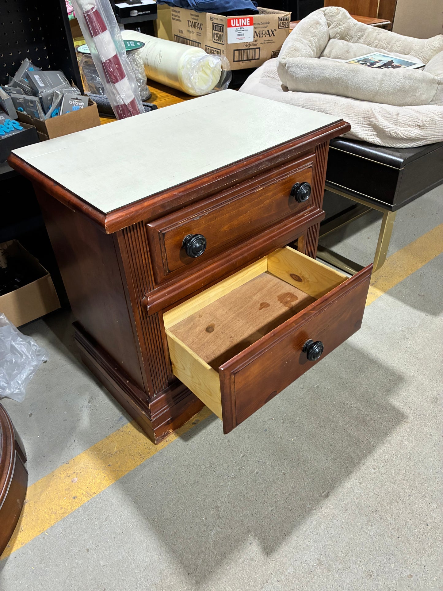 Cherry Wood 2-Drawer Nightstand with Laminate Top