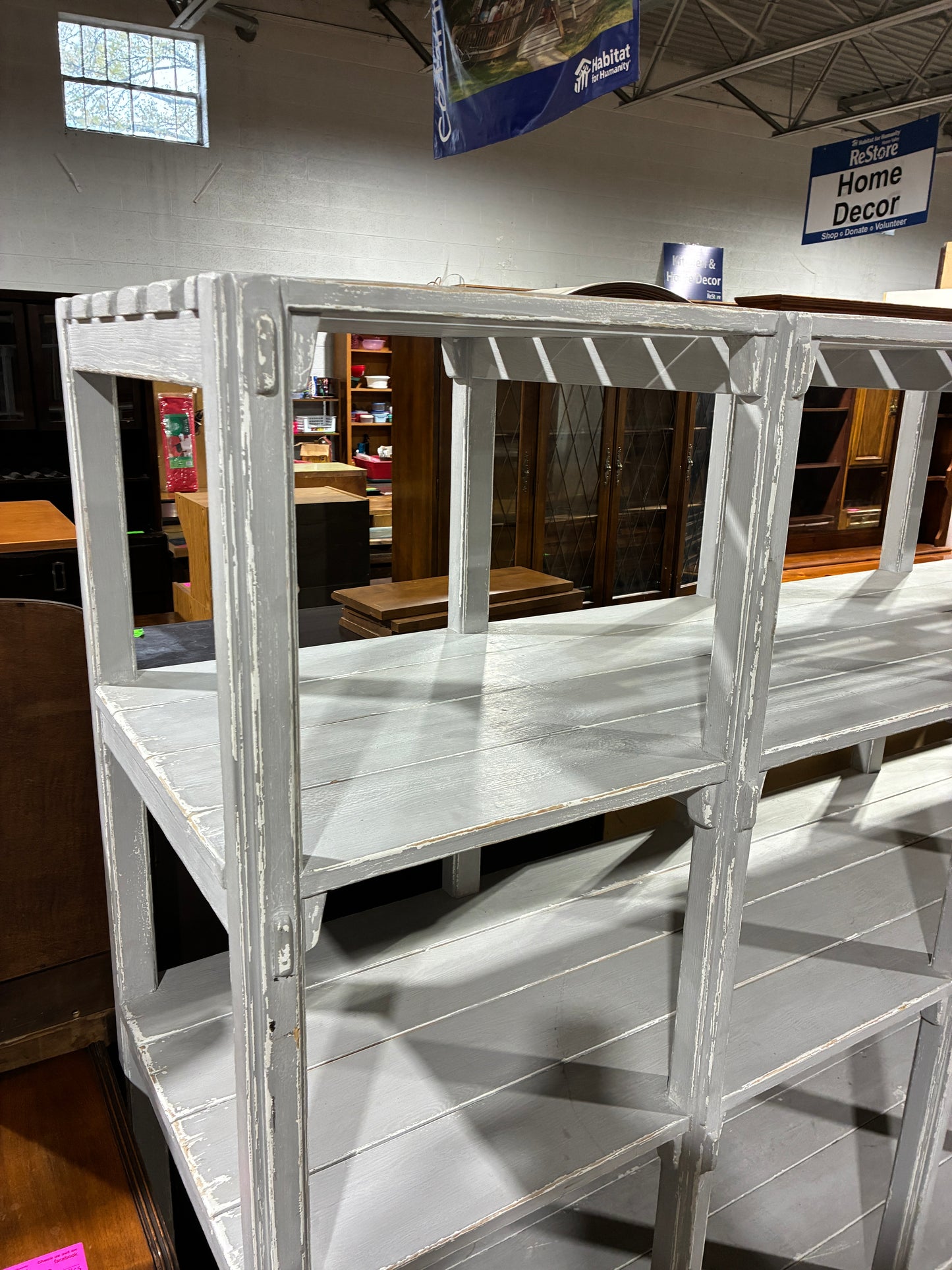 Arhaus Distressed Gray Wood Etagere Shelf